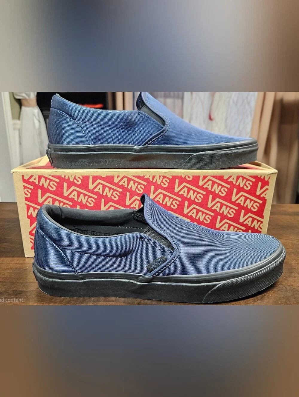 M10 Vans Off The Wall Classic Slip On Metallic Twill Dress Blue Black
